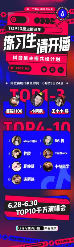 《练习生请开播》TOP10已就位,抖音星主播未来可期!